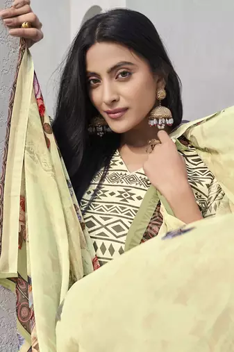 Cream crepe fabric ceremonial salwar suit