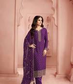 Lavender woven jacquard partywear salwar kameez with embroidery work