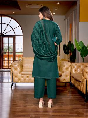 Bottle green cotton blend fabric embroidered work graceful partywear suit 2