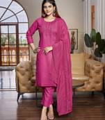 Pink cotton blend fabric designer embroidered work graceful partywear suit