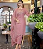 Pink cotton blend fabric designer embroidered work graceful partywear suit