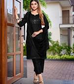 Black cotton blend fabric designer embroidered work graceful partywear suit