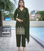 Mehandi green crepe fabric foil printed designer graceful partywear suit
