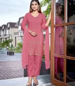 Pink crepe fabric foil printed designer graceful partywear suit