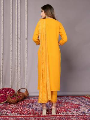 Mustard blended cotton fabric salwar suit with embroidered work 2