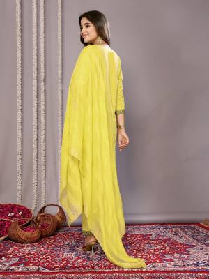 Yellow blended cotton fabric salwar suit with embroidered work 2