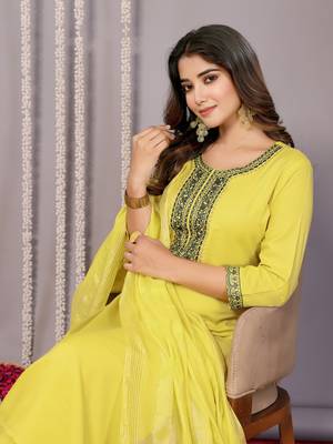 Yellow blended cotton fabric salwar suit with embroidered work 3