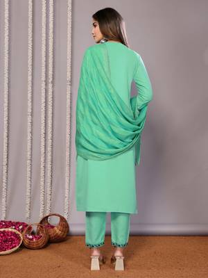 Sea green blended cotton fabric salwar suit with embroidered work 2