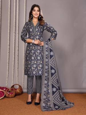 Blue blended cotton fabric salwar suit with foil printed  1