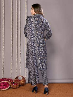 Blue blended cotton fabric salwar suit with foil printed  2