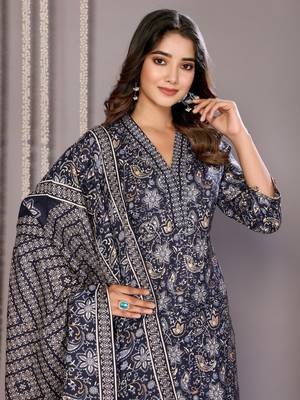 Blue blended cotton fabric salwar suit with foil printed  3