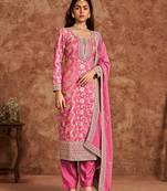 Pink dola silk fabric heavy woven and embroidered suit