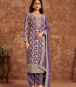 Lavender dola silk fabric heavy woven and embroidered suit