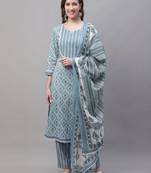 Green cotton fabric designer printed readymade salwar kameez
