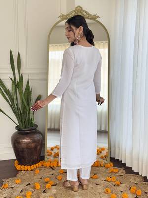 White bsy viscoce fabric embroidery work with printed readymade suit 2