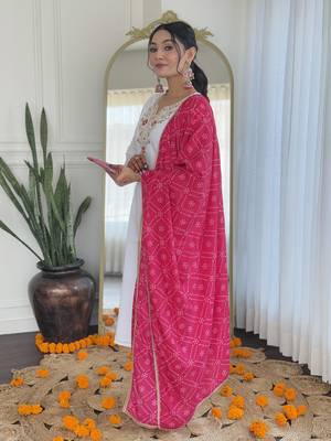 White bsy viscoce fabric embroidery work with printed readymade suit 4