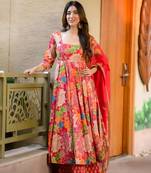 Pink muslin fabric designer printed ceremonial girlie suit