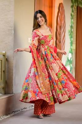 Pink muslin fabric printed ceremonial girlie suit 2