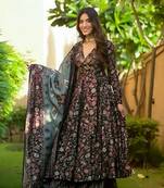 Black muslin fabric designer printed ceremonial girlie suit