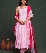 Pink viscose organza fabric salwar kameez with sophisticated designer hand printed