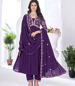 Violet georgette fabric embroidered readymade suit with floral print designer