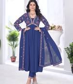 Blue georgette fabric embroidered readymade suit with floral print designer