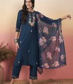 Blue viscosee chanderi fabric festive special readymade salwar kameez