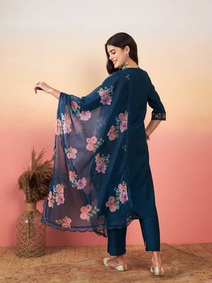 Blue viscosee chanderi fabric festive special readymade salwar kameez 2