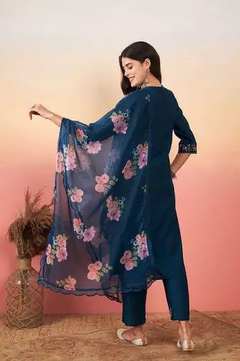 Blue viscosee chanderi fabric festive special readymade salwar kameez