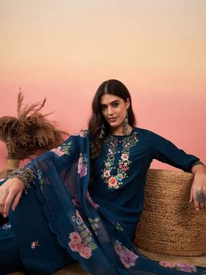 Blue viscosee chanderi fabric festive special readymade salwar kameez 3