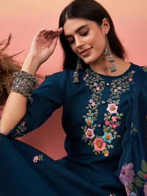 Blue viscosee chanderi fabric festive special readymade salwar kameez 4