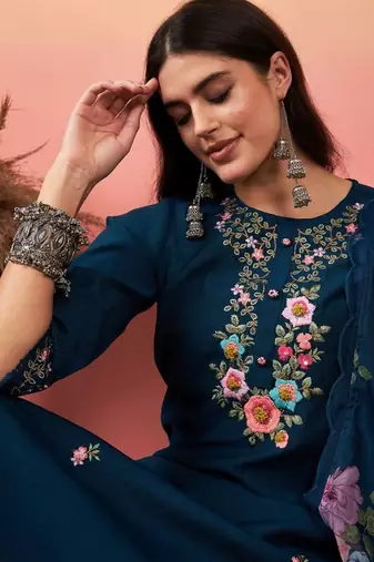 Blue viscosee chanderi fabric festive special readymade salwar kameez