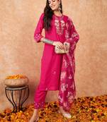 Pink viscosee chanderi fabric festive special readymade salwar kameez