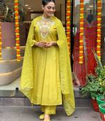 Lemon chanderi silk fabric festive special readymade salwar kameez