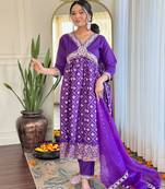 Purple chanderi silk fabric festive special readymade salwar kameez