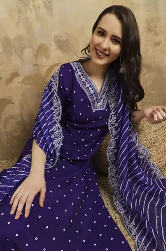 Purple chanderi silk fabric festive special readymade salwar kameez