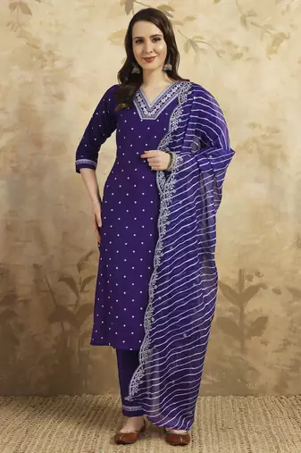 Purple chanderi silk fabric festive special readymade salwar kameez
