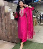 Pink viscosee chanderi fabric festive special readymade salwar kameez