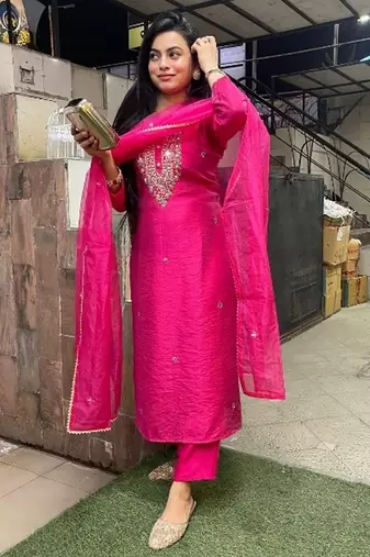 Pink viscosee chanderi fabric festive special readymade salwar kameez