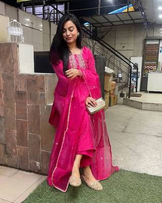 Pink viscosee chanderi fabric festive special readymade salwar kameez 4