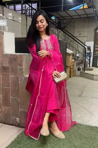 Pink viscosee chanderi fabric festive special readymade salwar kameez