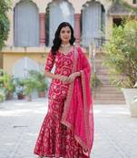 Pink viscose fabric woven jacquard designer heavy sharara dress