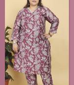 Pink lichi viscosee fabric plus size kurta set for festive looks