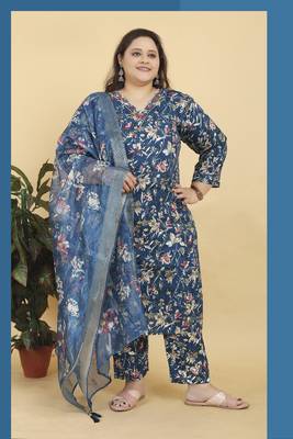 Blue rayon fabric plus size kurta set for festive looks 1
