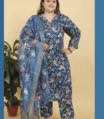 Blue rayon fabric plus size kurta set for festive looks