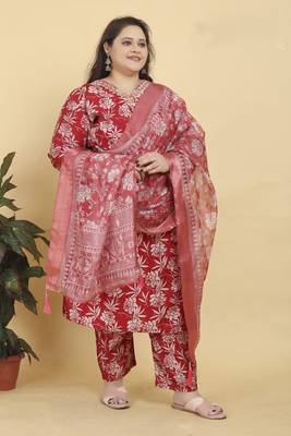 Maroon lichi viscosee fabric plus size kurta set for festive looks 1
