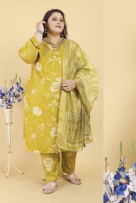 Mustard rayon fabric plus size kurta set for festive looks 1