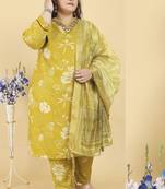 Mustard rayon fabric plus size kurta set for festive looks