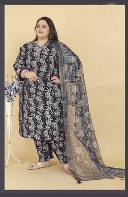Black lichi viscosee fabric plus size kurta set for festive looks 1