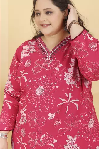 Orange rayon fabric plus size kurta set for festive looks